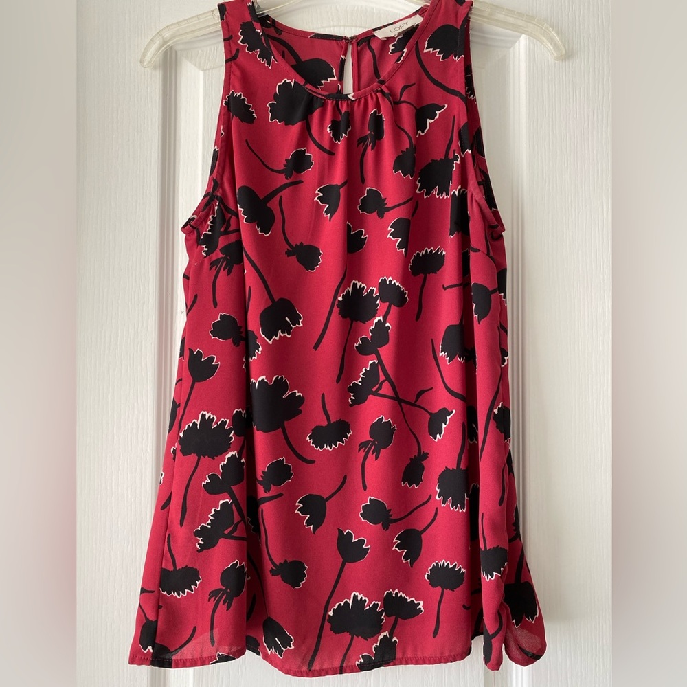 LOFT Red Floral Sleeveless Blouse